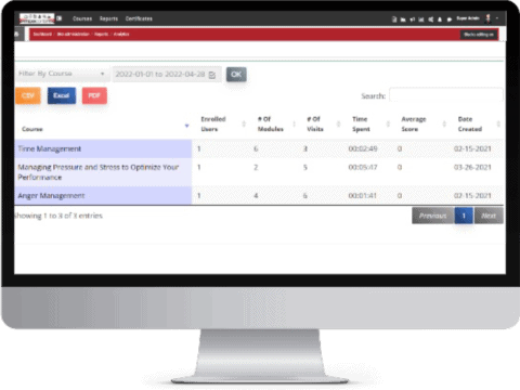 Learning Management System Screen